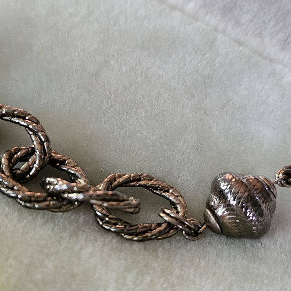 LIZ CLAIBORNE Chunky Double Rope Necklace Oxidized Silver Tone LOT710 - Picture 3 of 11